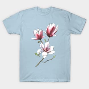 Magnolia Flower Watercolor -Pink T-Shirt